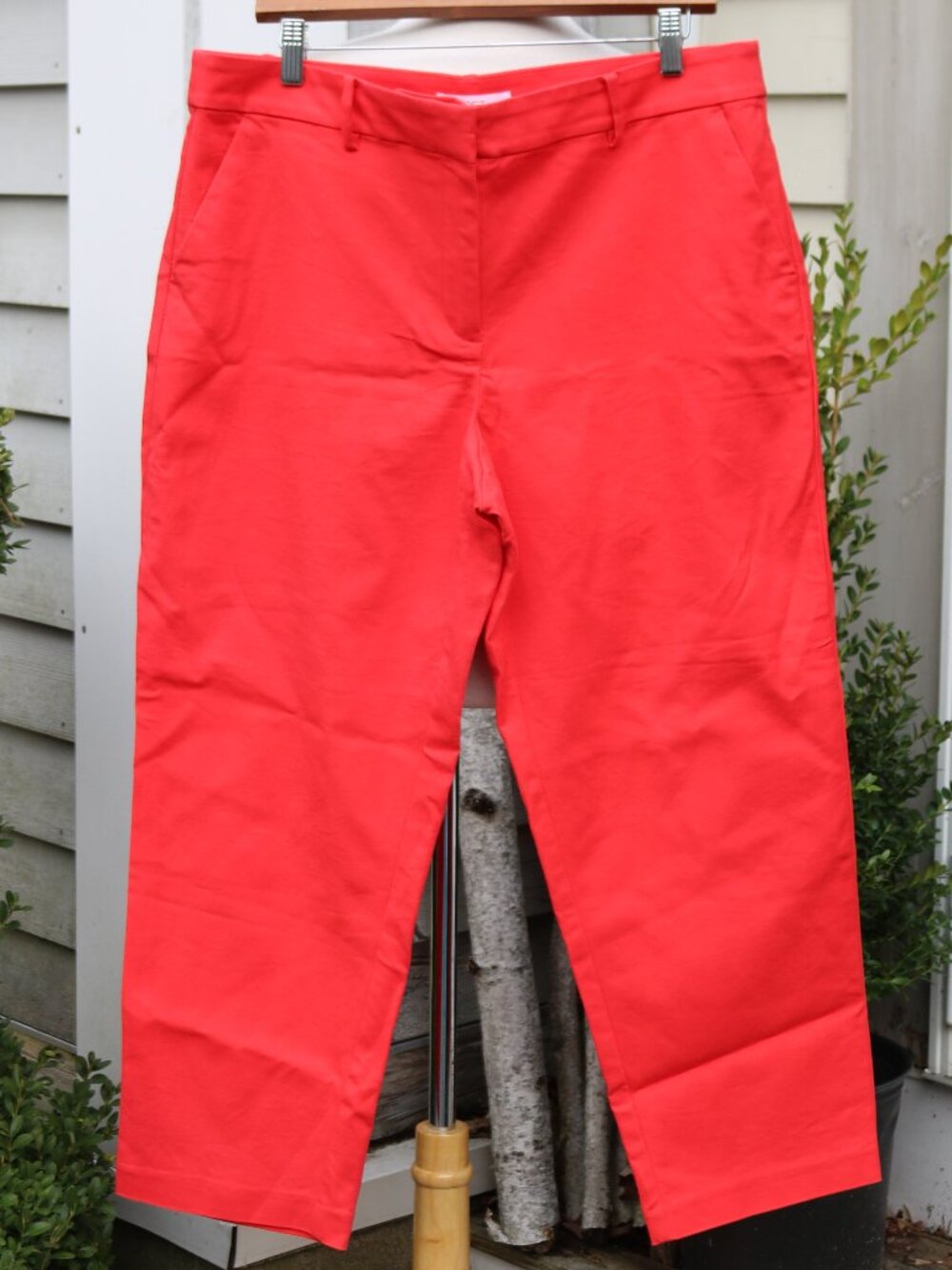 LOFT Curvy The Riviera Slim Red Orange Stretch Cotton Blend Ankle Pants Sz 14